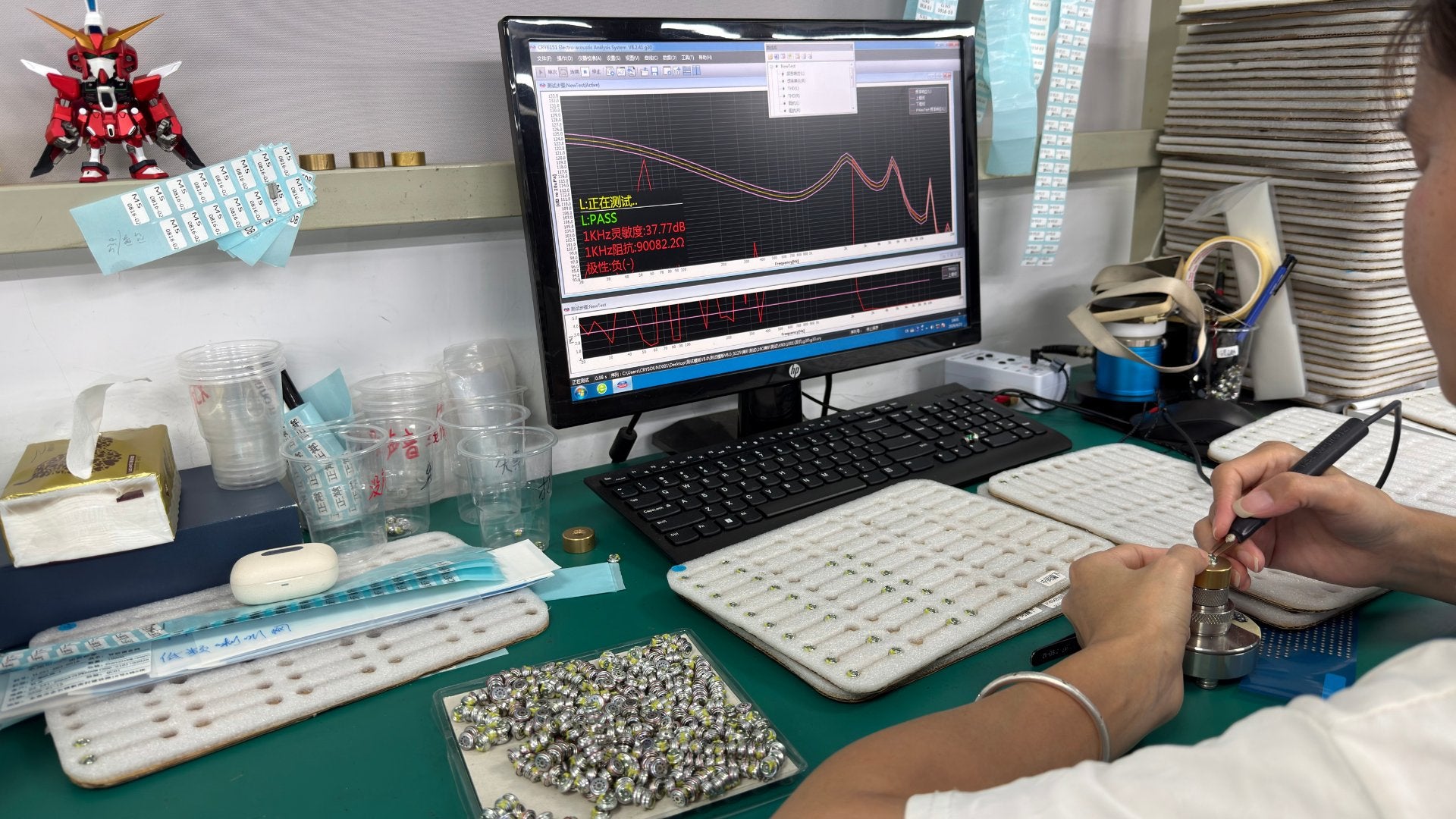 EPZ technician testing IEMs before shipping